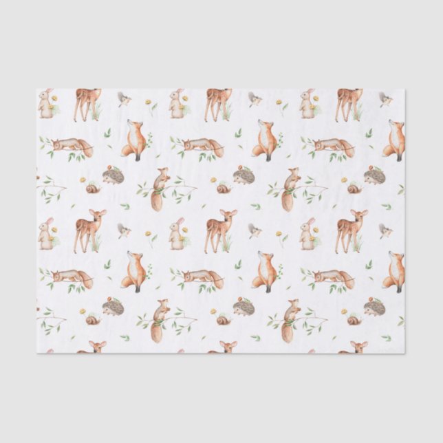 Cute Woodland Animal Friends Pattern Tissue Paper (Front)