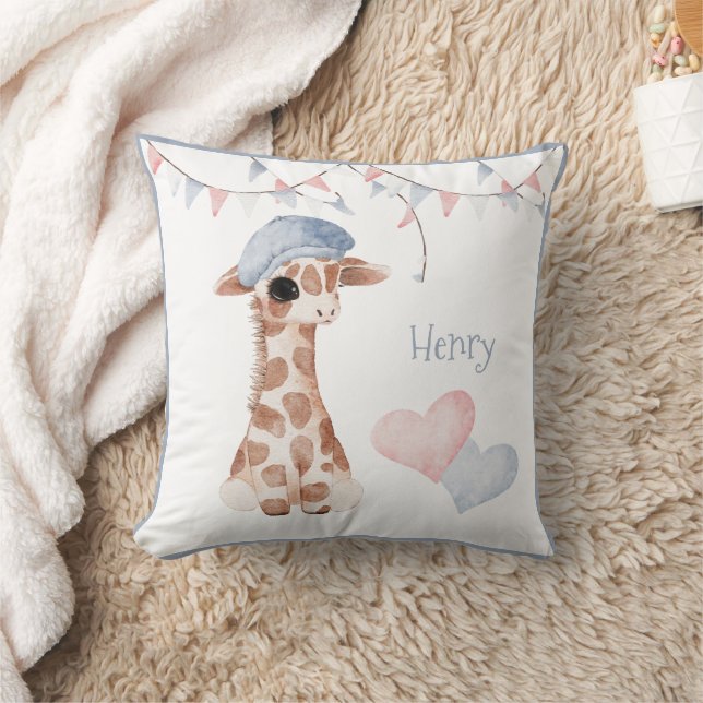Cute Woodland Animal Giraffe Heart Name Nursery Cushion (Blanket)