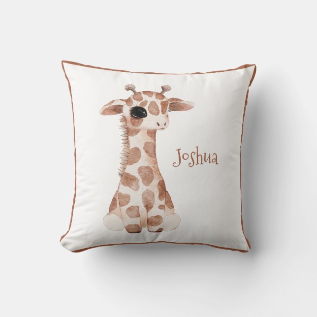 Cute Woodland Animal Giraffe Name Nursery Cushion (Front)