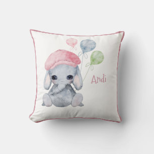 Cute Woodland Animal Girl Elephant Name Nursery Cushion