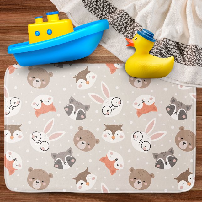 Cute Woodland Animal Kids Pattern Bathroom Bath Mat (Creator Uploaded)
