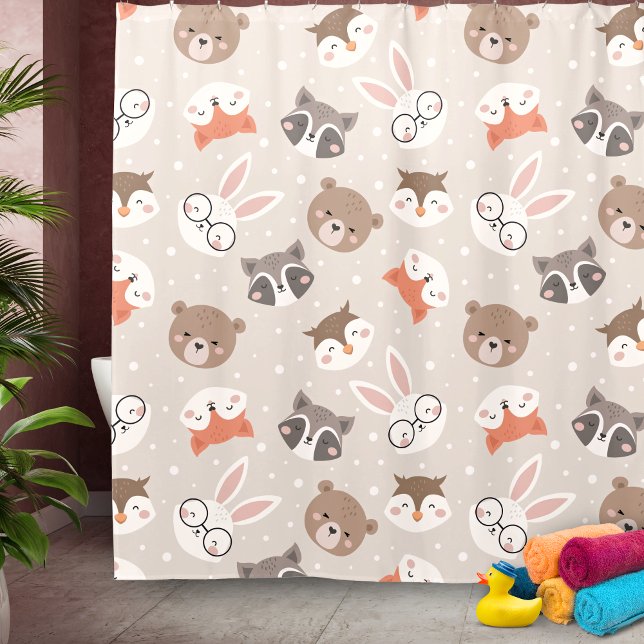 Cute Woodland Animal Kids Pattern Bathroom Shower Curtain (Creator Uploaded)