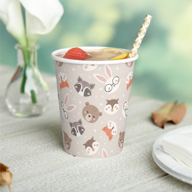 Cute Woodland Animal Kids Pattern Birthday Party Paper Cups (Insitu)