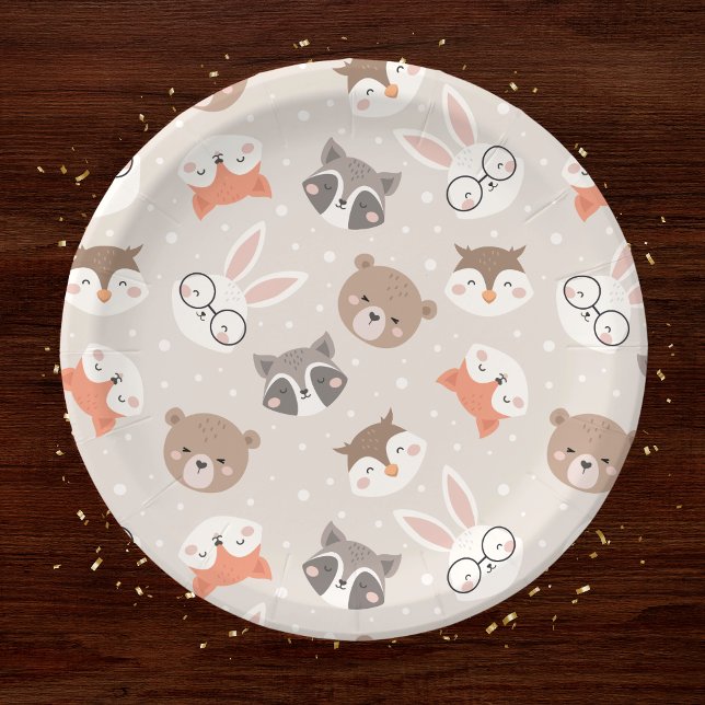 Cute Woodland Animal Kids Pattern Birthday Party Paper Plate (Creator Uploaded)