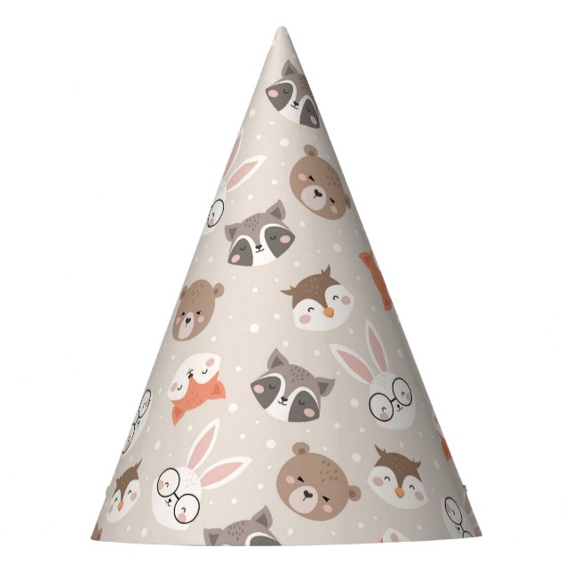 Cute Woodland Animal Kids Pattern Birthday Party Party Hat (Front)