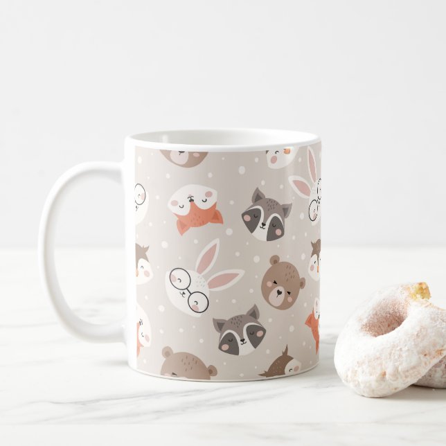 Cute Woodland Animal Kids Pattern Coffee Mug (With Donut)