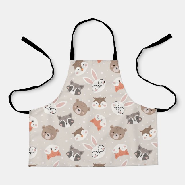 Cute Woodland Animal Kids Pattern Kitchen Apron (Front)