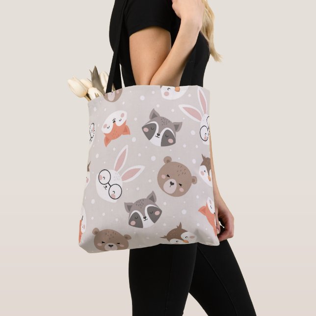 Cute Woodland Animal Kids Pattern Tote Bag (Close Up)