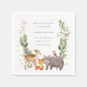 Cute Woodland Animal Leafy Wreath Baby Shower Napkin