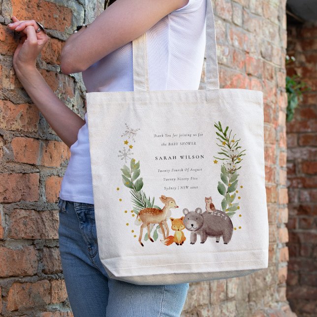 Cute Woodland Animal Leafy Wreath Baby Shower Tote Bag (Creator Uploaded)