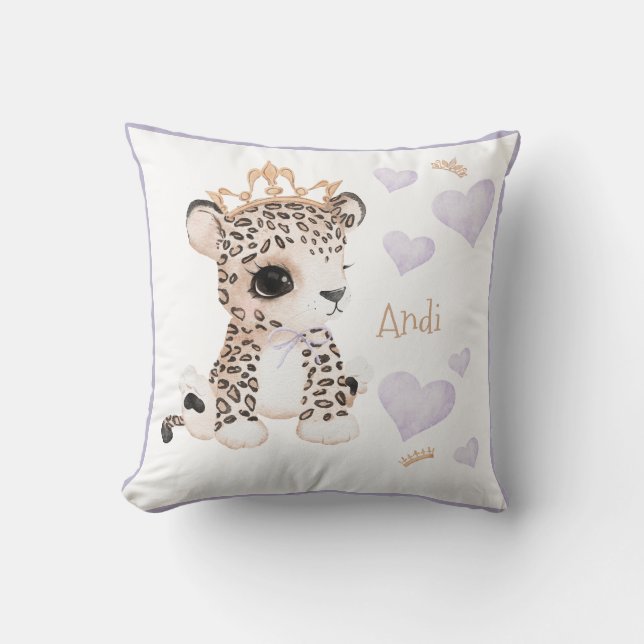 Cute Woodland Animal Leopard Name Crow Nursery Cushion (Front)