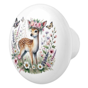 Cute woodland animal lovers deer ceramic knob