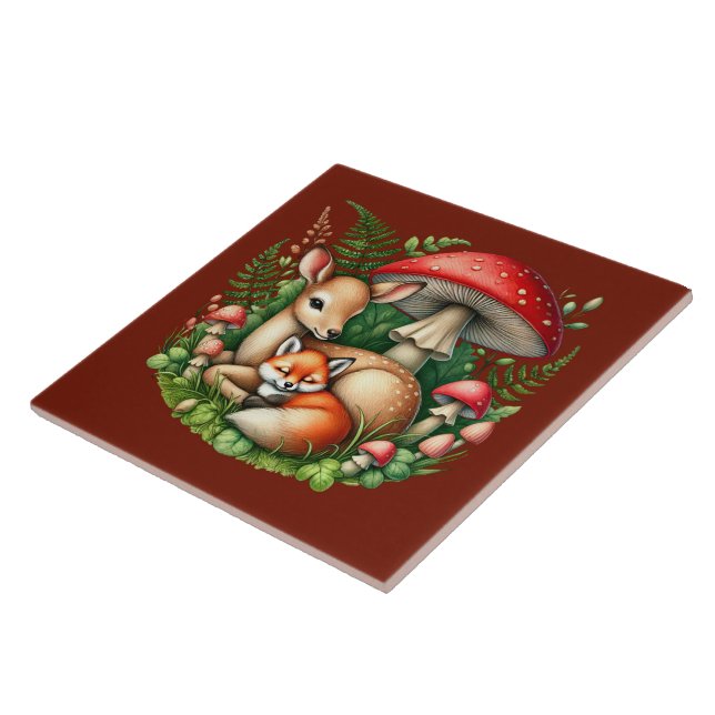 Cute woodland animal lovers deer fox tile (Side)