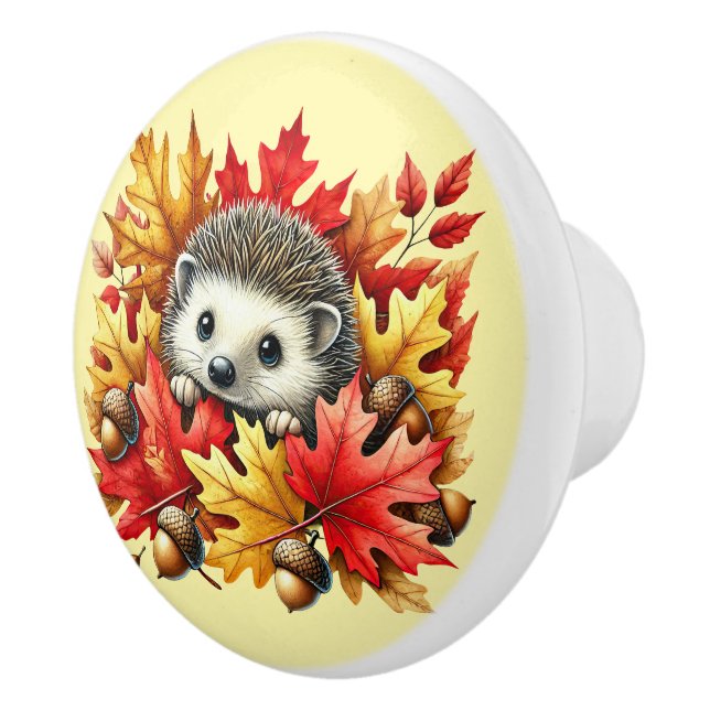 Cute woodland animal lovers hedgehog ceramic knob (Right)