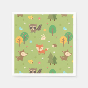 Cute Woodland Animal Pattern Baby Shower Party Napkin