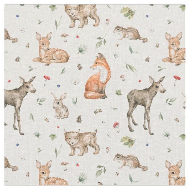 Cute Woodland Animal Pattern Fabric (Close Up)