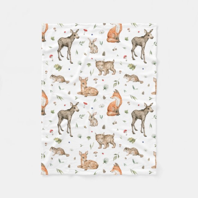 Cute Woodland Animal Pattern Fleece Blanket (Front)