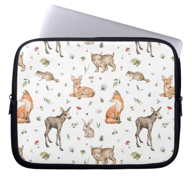 Cute Woodland Animal Pattern Laptop Sleeve (Front)