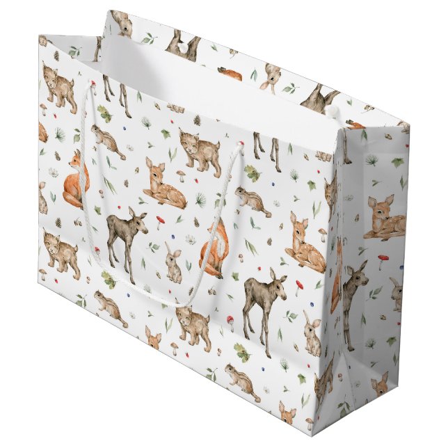 Cute Woodland Animal Pattern Large Gift Bag (Front Angled)