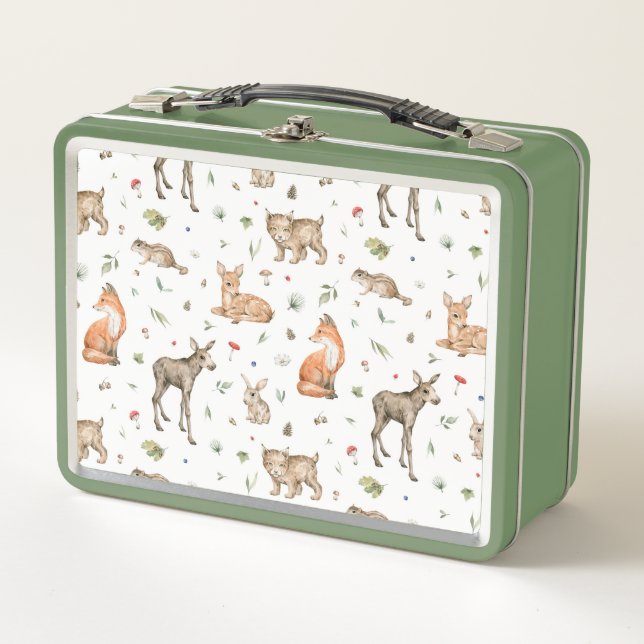 Cute Woodland Animal Pattern Metal Lunch Box (Front)