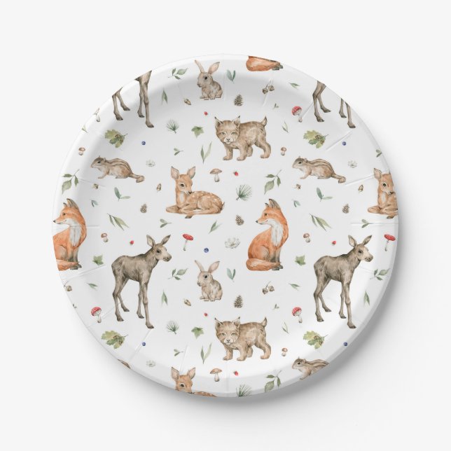 Cute Woodland Animal Pattern Paper Plate (Front)