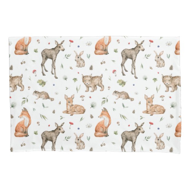 Cute Woodland Animal Pattern Pillowcase (Front)