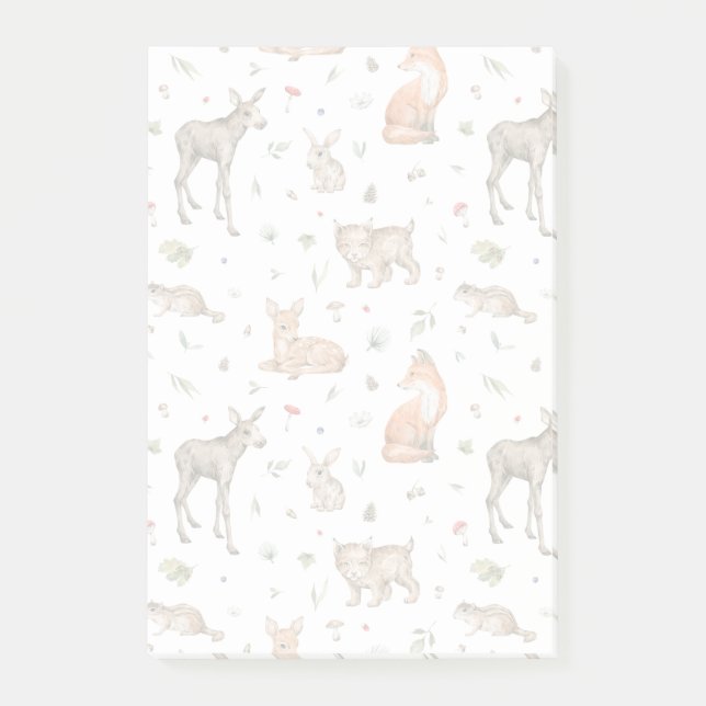 Cute Woodland Animal Pattern Post-it Notes (Front)