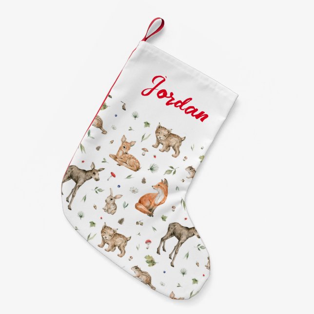 Cute Woodland Animal Pattern Small Christmas Stocking (Front (Hanging))