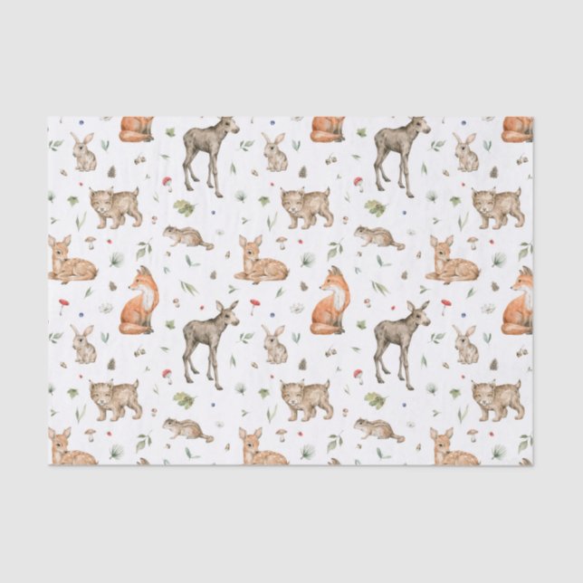 Cute Woodland Animal Pattern Tissue Paper (Front)
