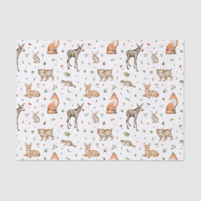 Cute Woodland Animal Pattern Tissue Paper (Front)