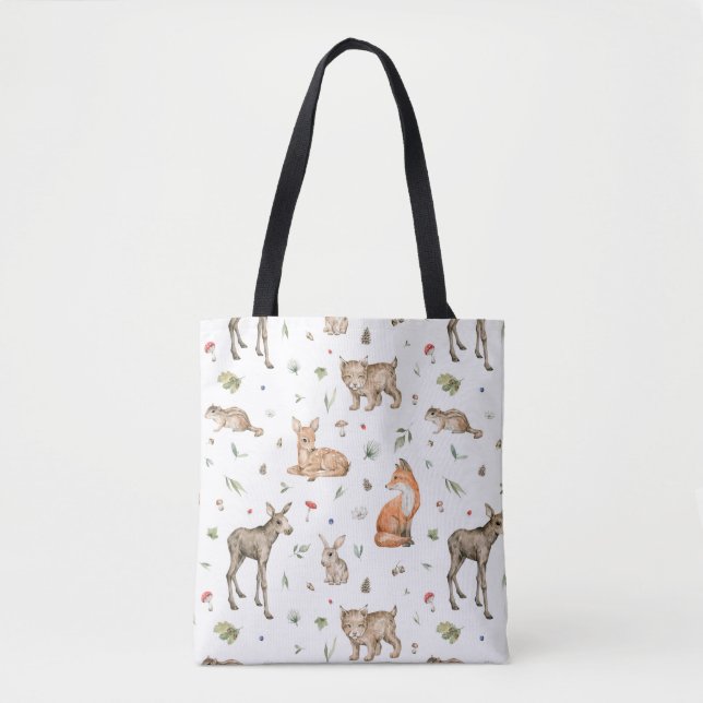 Cute Woodland Animal Pattern Tote Bag (Front)