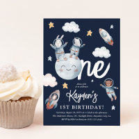 Cute Woodland Animal Space 1st Birthday