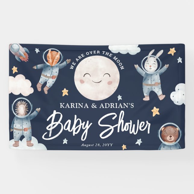 Cute Woodland Animal Space Baby Shower Banner (Horizontal)