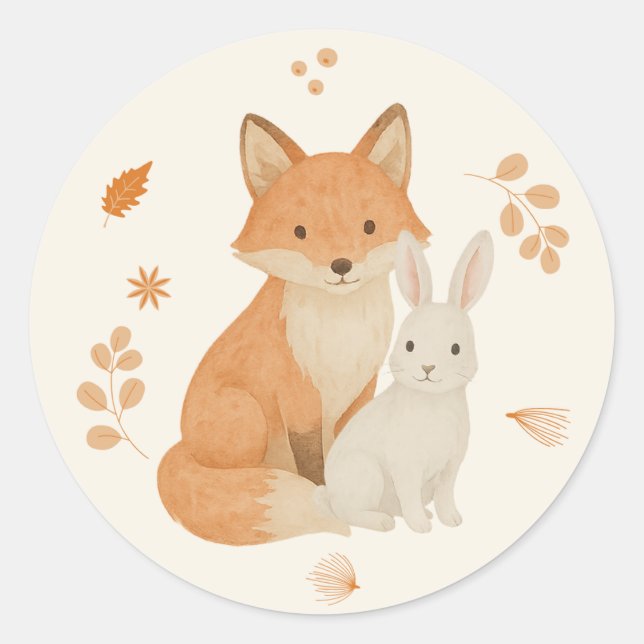 Cute Woodland Animal Sticker – Fox & Bunny Baby Sh (Front)