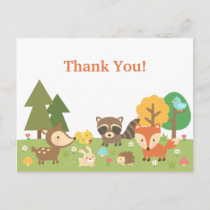Cute Woodland Animal Thank You Postcard