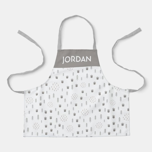 Cute Woodland Animal Track Pattern Apron (Front)