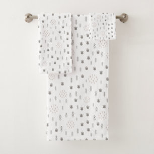 Cute Woodland Animal Track Pattern Bath Towel Set