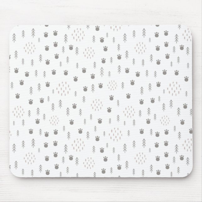Cute Woodland Animal Track Pattern Mouse Mat (Front)