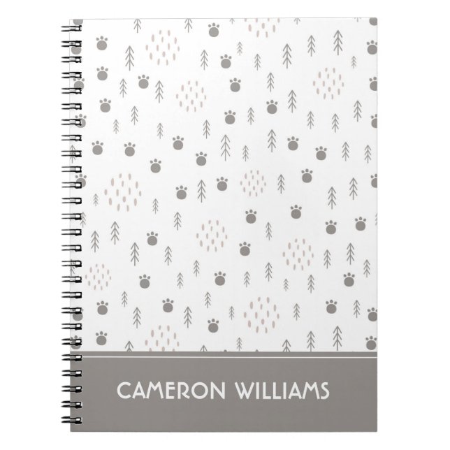Cute Woodland Animal Track Pattern Notebook (Front)