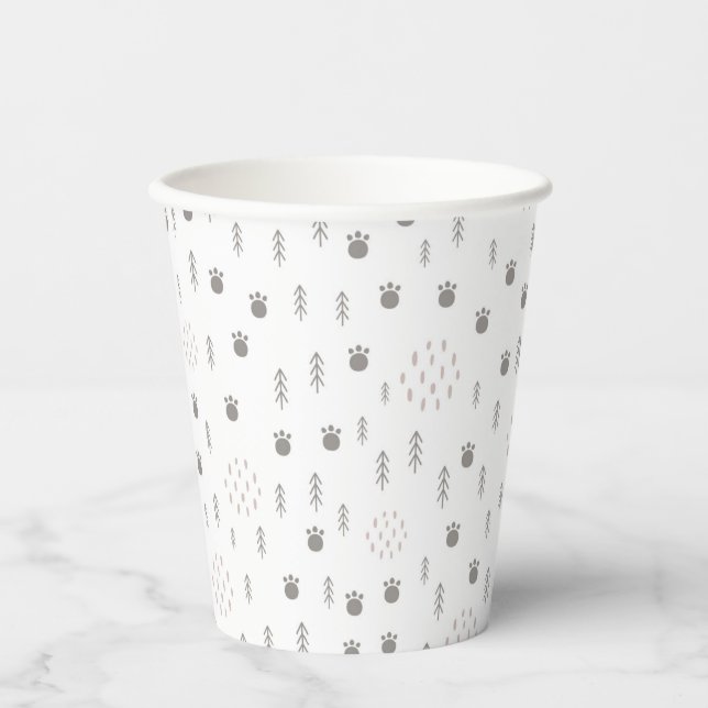 Cute Woodland Animal Track Pattern Paper Cups (Front)