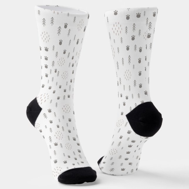 Cute Woodland Animal Track Pattern Socks (Angled)