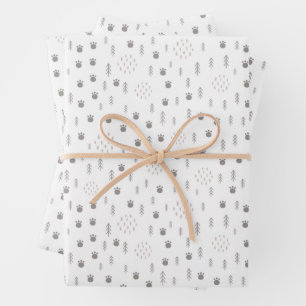 Cute Woodland Animal Track Pattern Wrapping Paper Sheet