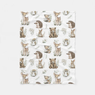 Cute Woodland Animal Watercolour Fleece Blanket