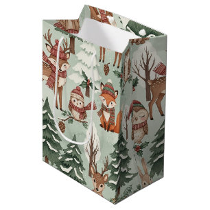 Cute Woodland Animal Winter Forest Pattern Medium Gift Bag