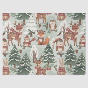 Cute Woodland Animal Winter Forest Pattern Tissue Paper