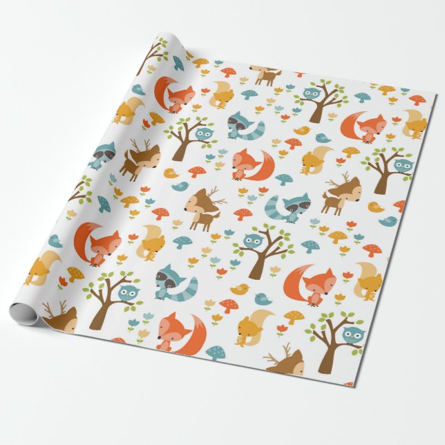 Cute Woodland Animal Wrapping Paper (Unrolled)