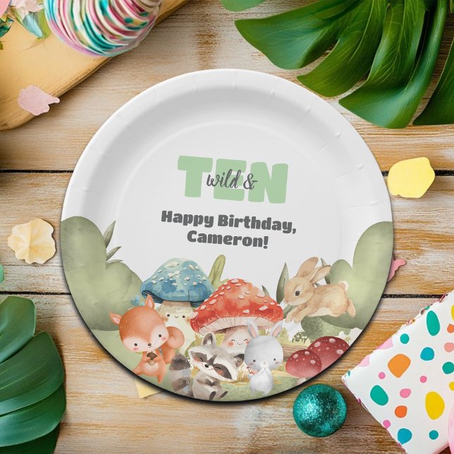 Cute Woodland Animals 10th Birthday Party Paper Plate (Creator Uploaded)