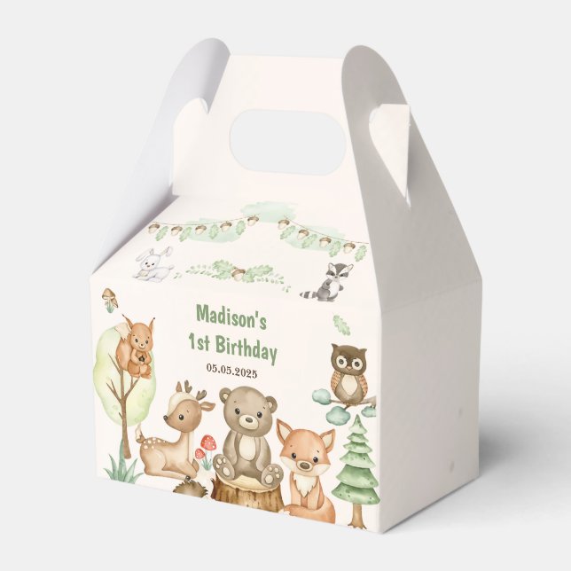 Cute Woodland Animals 1st Birthday Party Favour Bo Favour Box (Front Side)
