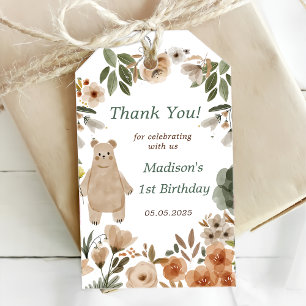 Cute Woodland Animals 1st Birthday Party  Gift Tag