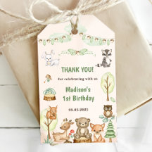 Cute Woodland Animals 1st Birthday Party Gift Tags